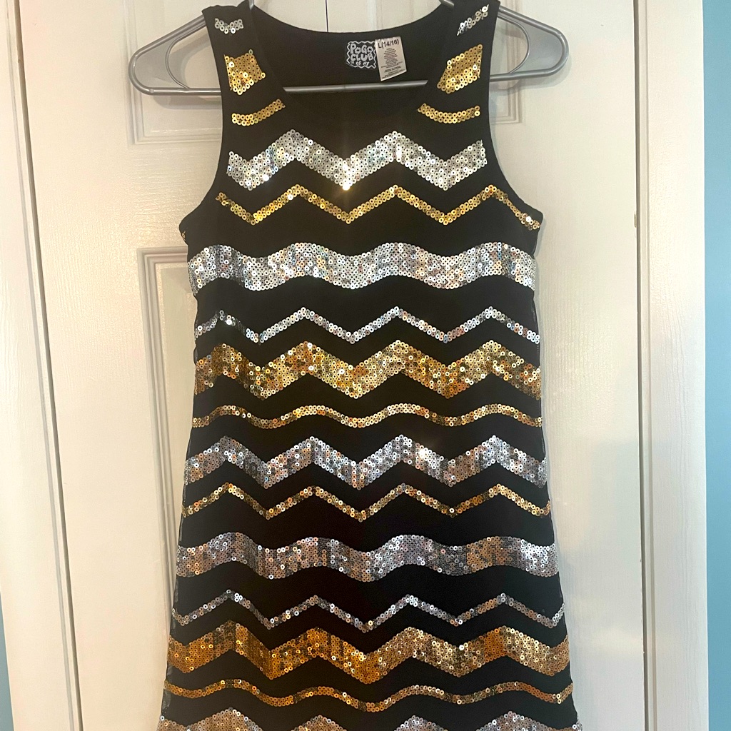 Pogo Club Of Ny Girls Size Large Sequins Gold Silver Layered Sleeveless Dress